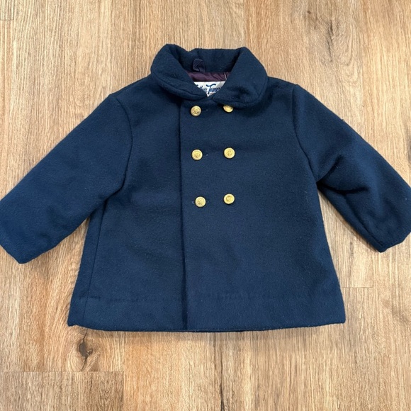 Vintage Weather Tamer Pea Coat Baby Size 18 Mo Navy Gold Buttons Preppy Classic - Picture 1 of 10